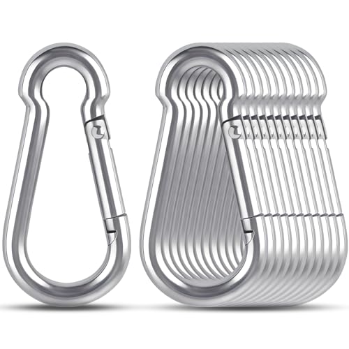 KATUMO 12 Pack Stainless Steel 2 Inch Carabiner Clips, Heavy Duty Spring Snap Hooks for Keys, Camping, Hiking, Dog Leashes