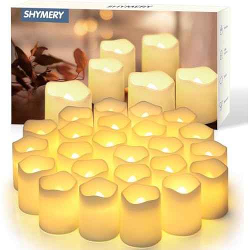 SHYMERY Flameless Votive Candles,Flameless Flickering Electric Fake Candle,24 Pack 200+Hour Battery Operated LED Tea Lights in Warm White for Wedding, Table, Halloween,Christmas Decorations 1.5"X1.7"