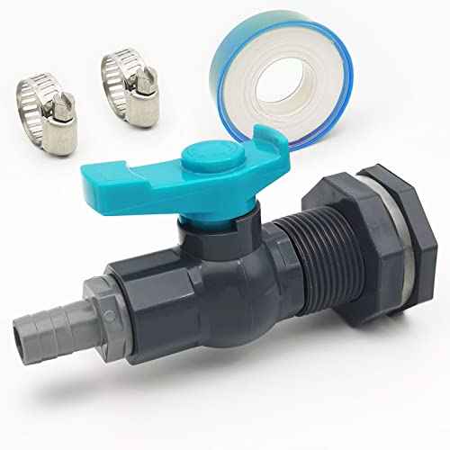 Rain Barrel Spigot PVC Faucet Kit Water Barrel Diverter Kit with Bulkhead Fitting,Ball Valve,Garden Hose Barb(20mm) Adapter,Pipe Clamps,Thread Seal Tape(kit for 20mm ID Hose)
