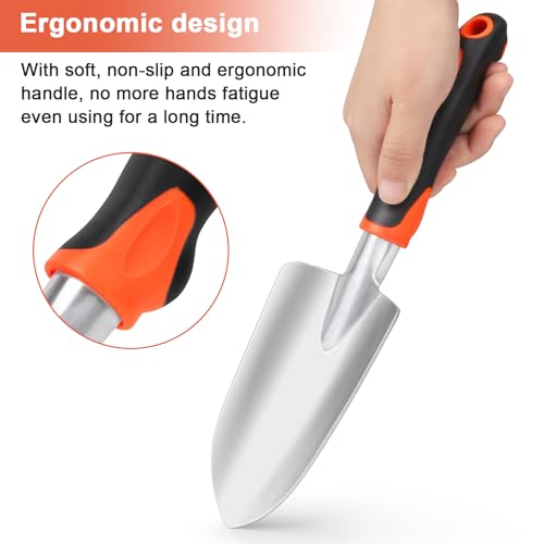MECHEER Orange Gardening Trowel - Heavy Duty Hand Shovel with Ergonomic Handle