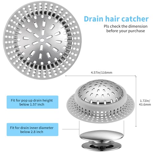 Large Grey Bathtub & Sink Drain Hair Catcher - Rustproof Zinc Alloy, Easy to Clean & Stay in Place