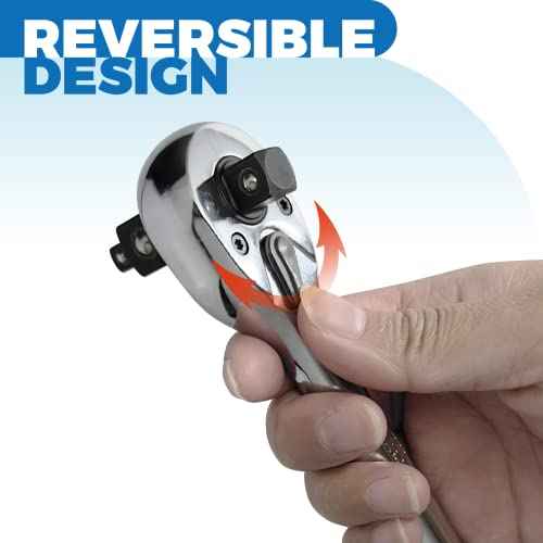 3-IN-1 Ratchet Handle, 1/4", 3/8", 1/2", Ratchet Wrench, Socket Wrench, 72-Tooth, Reversible Switch, Full-Polished Chrome Plating, Chromium Vanadium Steel