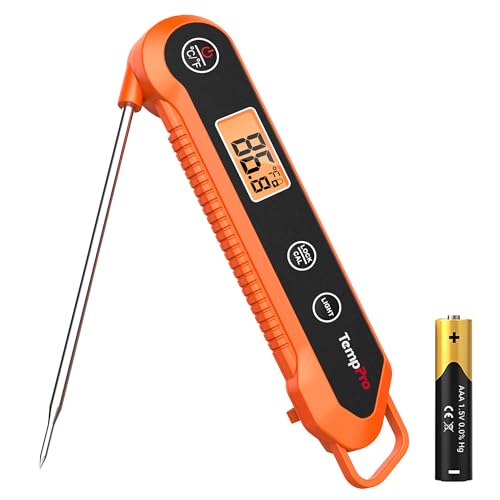 TempPro TempSwift 1 Second Digital Meat Thermometer Orange - Waterproof & Fast Reading
