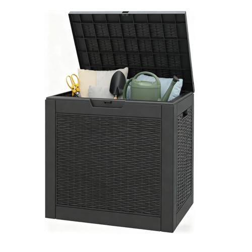 WTFGO Rattan Black 35 Gallon Waterproof Outdoor Storage Box for Patio