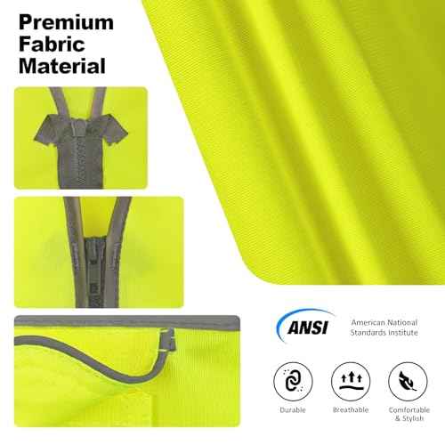 9 Pockets Full Zip Safety Vest, Class 2 High Visibility Work Vest for Construction, Utility Workers, Meets ANSI/ISEA Standard, Yellow, Large