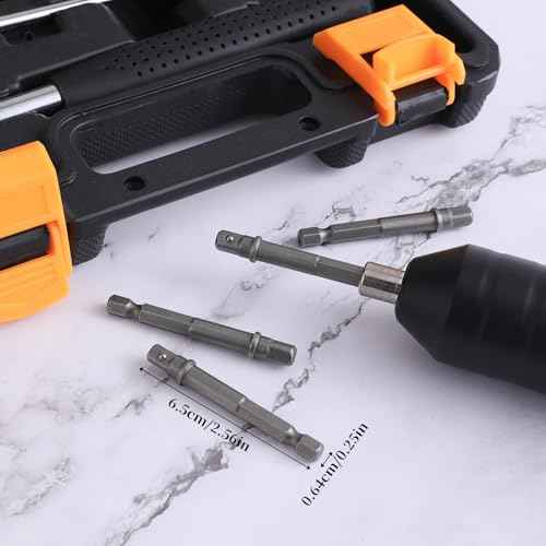 6 Pack 1/4 Inch Square Socket Adapter Bits for Drill and Impact Driver - Power Bit Set for Automotive DIY, Hex Shank, Silver