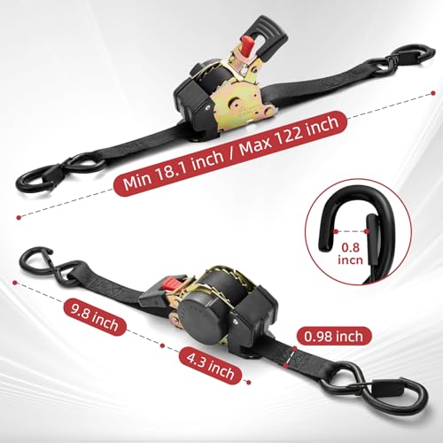GREATMAG Heavy Duty Black Retractable Ratchet Tie-Down Straps 1800 lbs, 1in x 10ft, Auto Rewind, 2 Pack for Truck, Trailer & Cargo