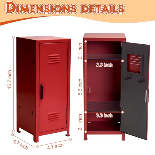 PACOLO Red Mini Metal Locker for Kids Desktop Storage & Safe, Girls Lockbox