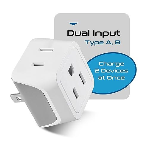 Ceptics Japan & Philippines Travel Adapter Plug - White Gray 3 Pack, US 3-Pin to 2-Prong, Compact, Dual Input