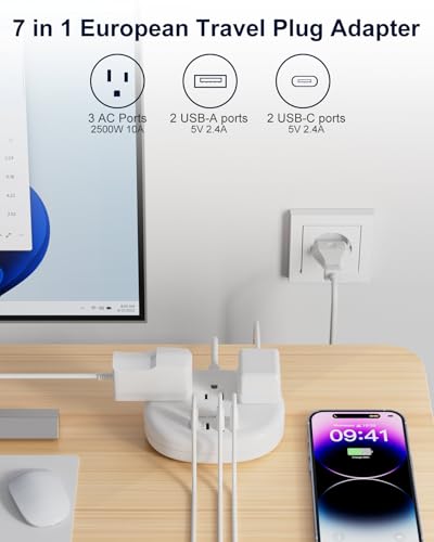 Kakahigh European Travel Plug Adapter with Extension Cord & USB Ports - Model 771-EU