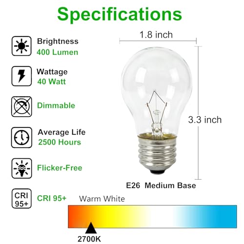 QYKAVM 4Pcs A15 40W E26 Appliance Light Bulbs for Ovens, Microwaves, Fridges — Lava Lamp Compatible