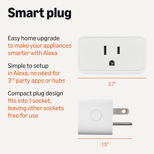 Amazon Basics 4-Pack Alexa-Only Smart Plugs, Voice & App Control, Compact Wi-Fi Outlet