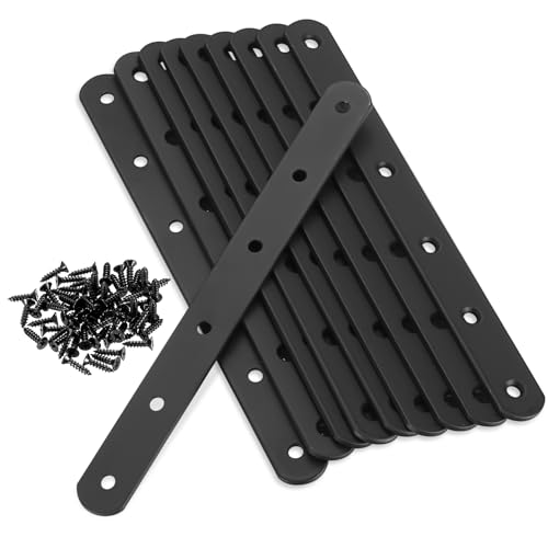 200x20mm Black Heavy Duty Metal Straight Braces Pack of 10 - Repair Plates for Wood & Furniture