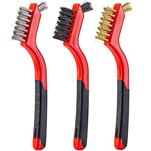 Small Wire Brush Set, Wire Brushes for Cleaning Rust Removal, 3 Brush Types Stainless Steel Brush for Cleaning, Brass Metal Brush, and Nylon Brushes.