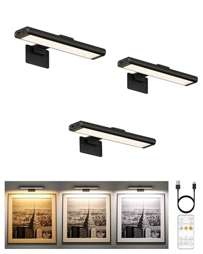 EZVALO Black Rechargeable LED Picture Light 7.87'' with Remote, 3 Color & Dimmable, Magnetic, Wall Display Lighting