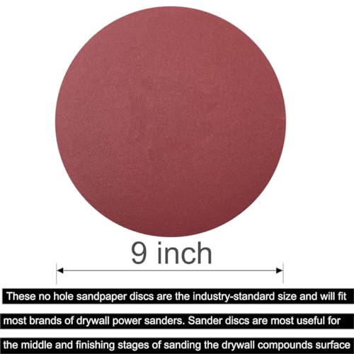 10 PCS 9 Inch 240 Grit Sanding Discs for Hand Radial Sander - 9" Round Hook & Loop Sandpaper for Hand Sanding Tool, Aluminum Oxide Sander Disc for Hand Drywall Power Sander (240 Grits)