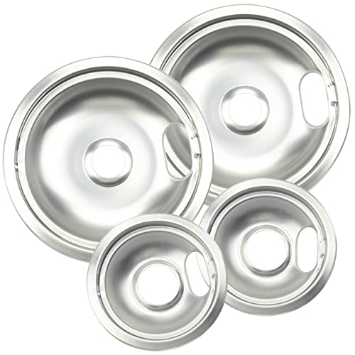 Mejiao 4 Pack 6" & 8" Electric Stove Burner Drip Pans - Chrome Replacement for Whirlpool W10278125 W10196405/06 (Drip Pan New Variant)