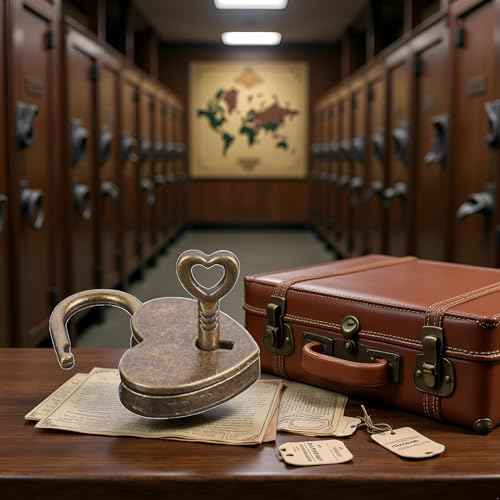 Antique Brass Heart Shape Padlock, Key Lock, Bronze, Padlock, Travel, Storage