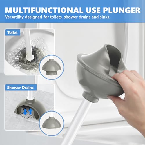 LOVLOY White Toilet Plunger with Holder - Heavy Duty Bathroom Drain Cleaning Tool