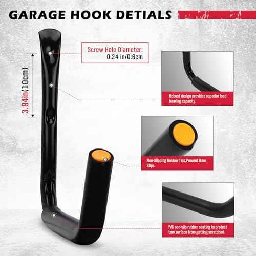 SEDY 4-Piece 15" 100 Lbs Heavy Duty Garage Storage Hooks, Kayak Storage Rack Garage Hooks Jumbo Arm Kayak Wall Mount for Hanging Surfboard Snowboard Paddle Board Ladders Bikes