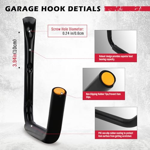 Heavy Duty Garage Wall Hooks for Kayaks & Large Gear - 15" Support 100 Lbs