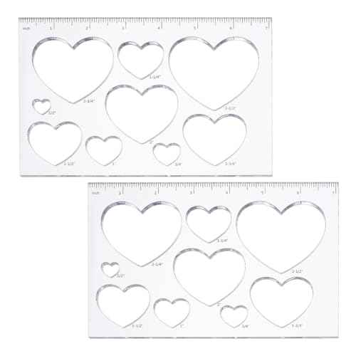 PH PandaHall 2pcs 9 in 1 Heart Inlay Template Router Stencils Acrylic Templates Drawing Scale Ruler Measuring Tool for Back to School Office Home Supplies Woodworking 7x4.7 inch