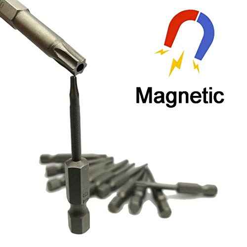 Torx Head Screw Driver Bit 12 Pcs Security Torx bit set T5 T6 T7 T8 T9 T10 T15 T20 T25 T27 T30 T40 Size 2 inch Length 1/4 Hex Shank S2 Steel Magnetic Star 6 Point Screwdriver bit set