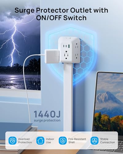 TROND Outlet Extender Stick with 360 Rotating Plug - Extendable Surge Protector