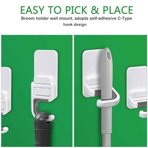 3pack Broom and Mop Holder Wall Mount No Drill Mop and Broom Gripper Mop Handle Hanger Household Cleaning Organizer, Holds up to 6 lb