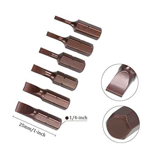 Slotted Bit Set - [SL2-SL6] 1/4" Hex Shank Magnetic Flat Head Screw Driver Batch Head for Socket Screwdriver Handle Use, 1 Inch Length