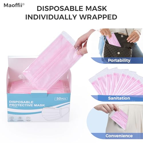4-Ply Filter Individually Wrapped Disposable Face Mask Soft Earloops Latex-free Adults Daily Protection Large 50 Pack