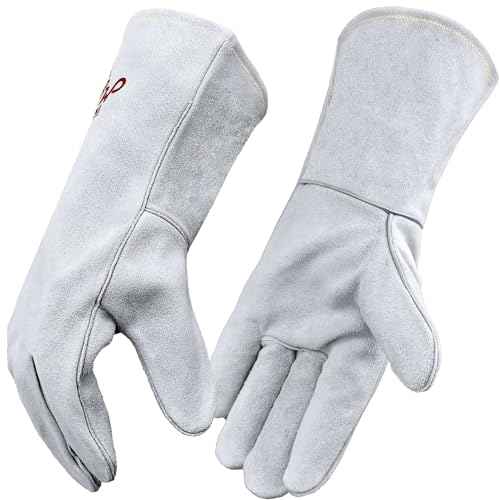 Leather Welding Gloves for Men or Women, Fire and Heat Resistant gloves for Stick,Tig,Mig,Fireplace,BBQ,Oven,Grill,Wood Stove,Animal Handling Gloves,Bite Proof for Cat or Dogs,Welders Gifts