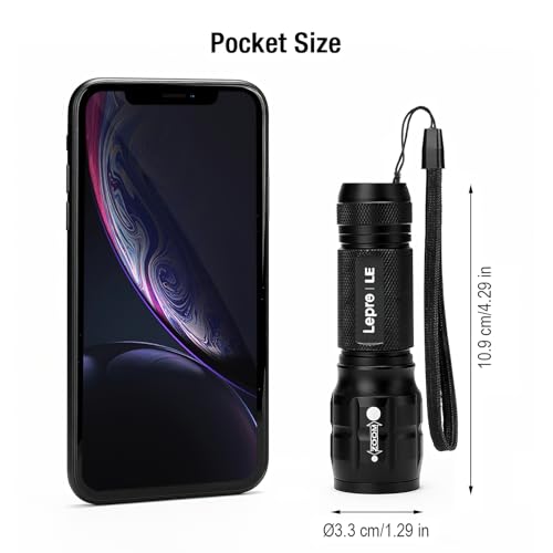 Lepro Black LED Flashlight - Waterproof, High Lumens, Adjustable Focus, Compact Handheld