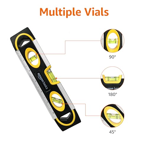 9-Inch Magnetic Torpedo Level and Ruler - Accurate Bubble Vials, Lightweight, Black