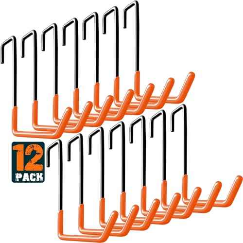 Rafter Hanger Large S Garage Hooks Bike Storage System Holder Organizer, with Non Slip Coating, for Organizing Hanging Basket, Ladders,Bicycle Wheel,Ropes and Bulk Items (12Pack, Orange)