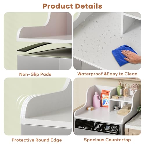DTK White Single Washer Countertop with Shelf - Laundry Organizer & Drying Surface