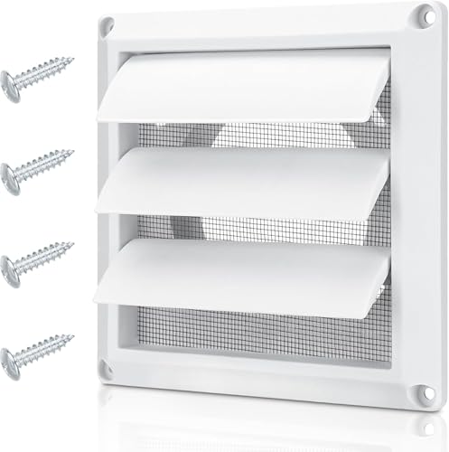 Funmit 4 Inch Outdoor Louvered Dryer Vent Cover with Screen, White