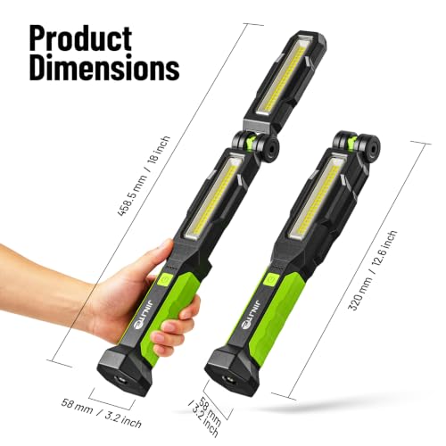 JINLITE Rechargeable Magnetic Work Light - Green, 2500LM LED Handheld Tool Lamp for Mechanics