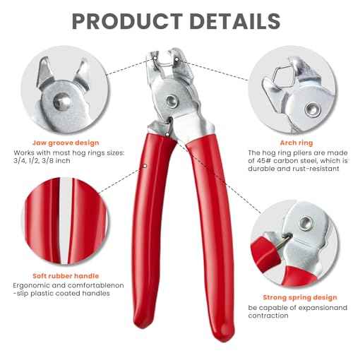 Hog Ring Pliers,Professional upholstery Hog Rings Pliers Kit,Auto Upholstery Installation Tool for Fence,animal pet cages,railings,wires,Ropes,sausage and Meat Casings(Bent Hog Ring Plier)