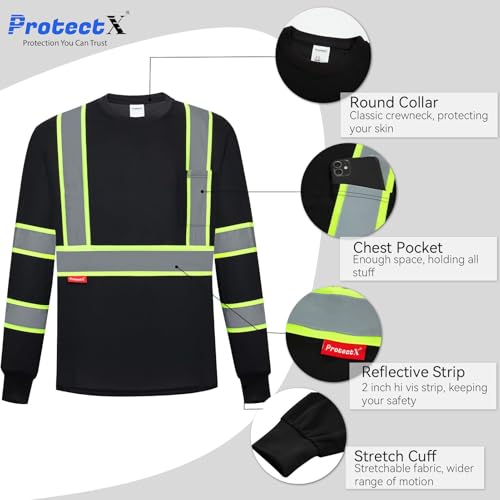 ProtectX High Visibility Shirts Hi Vis Long Sleeve Shirts for Men Women Reflective Class 2 Safety Shirts 2 Pack