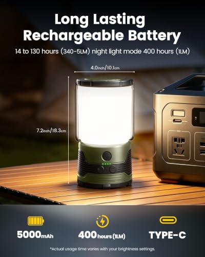 Rechargeable LED Camping Lantern 1200LM with Power Outage Emergency Light