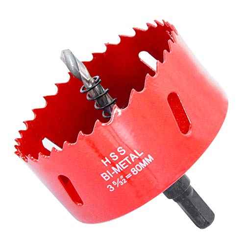 Hole Saw Drill Bit LAIWEI HSS Hole Cutter with Arbor for Wood,PVC Board and Plasterboard(3-5/32"(80mm Hole Saw))