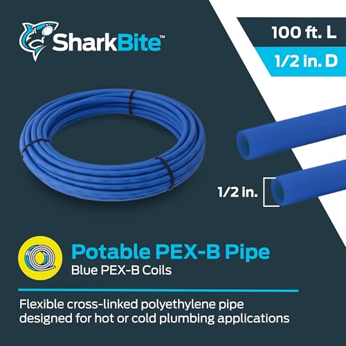 SharkBite 1/2 Inch x 100 Feet Blue PEX-B Flexible Water Pipe Coil, Made in USA