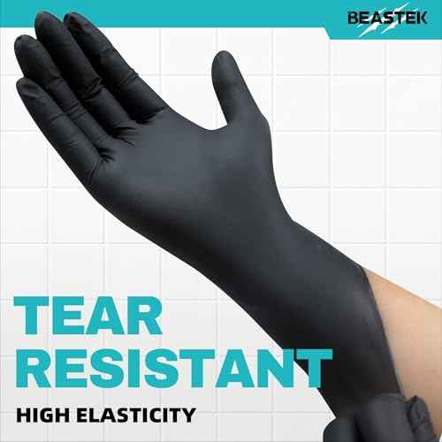 Beastek Black Disposable Nitrile Exam Gloves 100 Pcs 4Mil Chemical Resistant Powder-Free Latex-Free Food Safe Medical Cooking