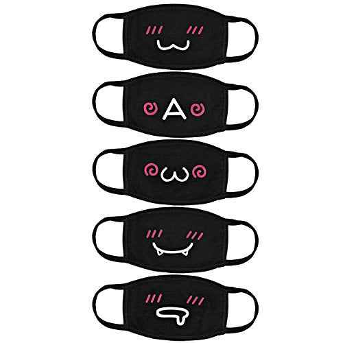 Kawaii Muffle Mask, 5 Pack Anti-Dust Anime Cotton Mouth Mask Cute Kaomoji Face Mask