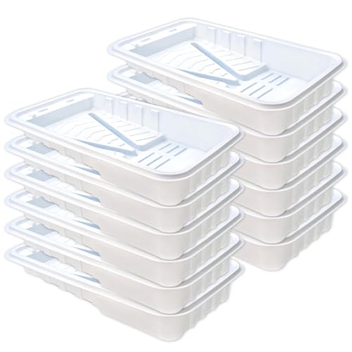 4 Inch Paint Tray Liner, 12 Pcs Disposable Small Paint Tray, Sturdy Plastic Paint Pan with Liners for Home Decor, House Painting, Crafts and DIY Projects (4 Inch, White Heavy Duty Liners)
