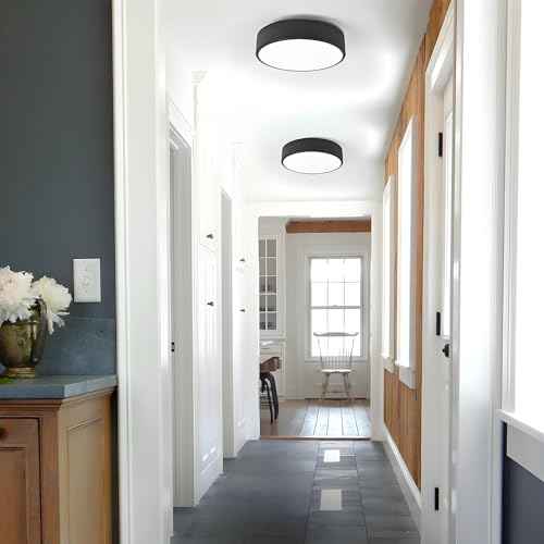 Modern Black Flush Mount Ceiling Light, 2-Lights Round Ceiling Light, Minimalistic Ceiling Lamp Acrylic Shade Lighting Fixture for Bedroom Laundry Room Bathroom Hallway(11.8 Inch)