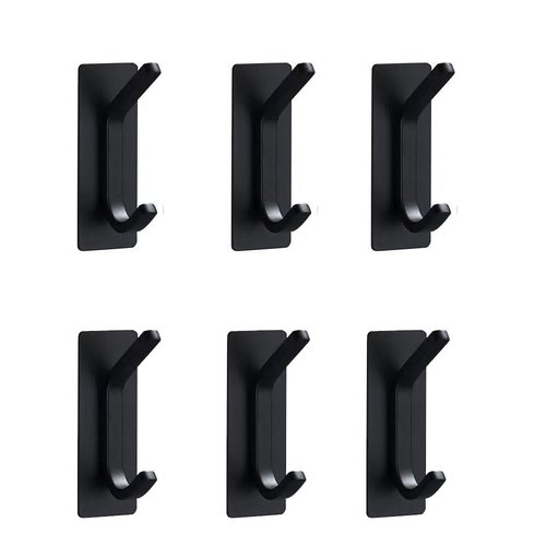 Black Command Hooks for Wall - 6 Pack Matte Black Curved Double Hooks, Multi-Use Hangers for Coats, Towels & Robes, No Damage Removable Organizers for Bathroom & Bedroom Doors