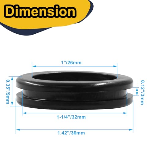 1" ID 1 1/4" Drill Hole Rubber Grommets - Pack of 6 - Firewall, Cable Protection
