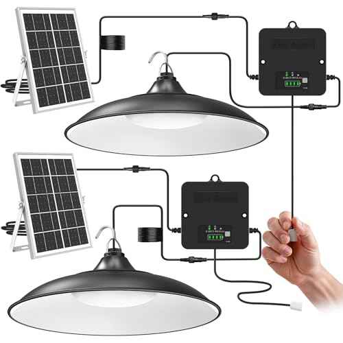 Solar Shed Light Indoor Outdoor, 2Pack Solar Pendant Light 2000LM Daytime Available with Battery Display, Waterproof Solar Powered Lights Indoor for Barn, Gazebo, Chicken Coops, Shop